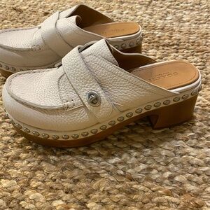 Coach Women's Cream Studded Leather Mules/Clogs